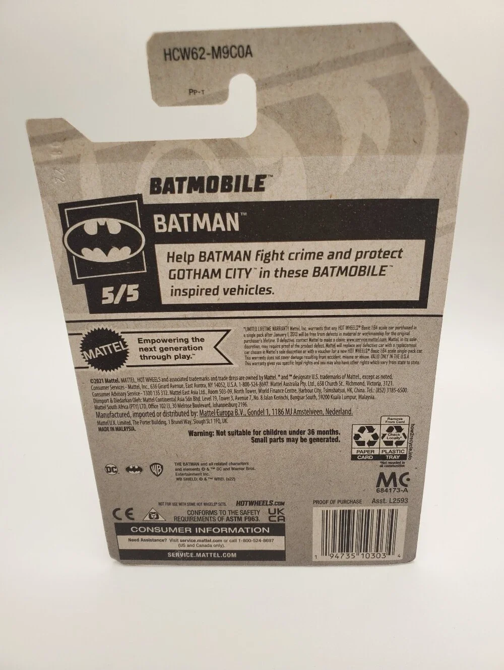 Hot Wheels Batman 5/5 DC Comics Batmobile Model Car